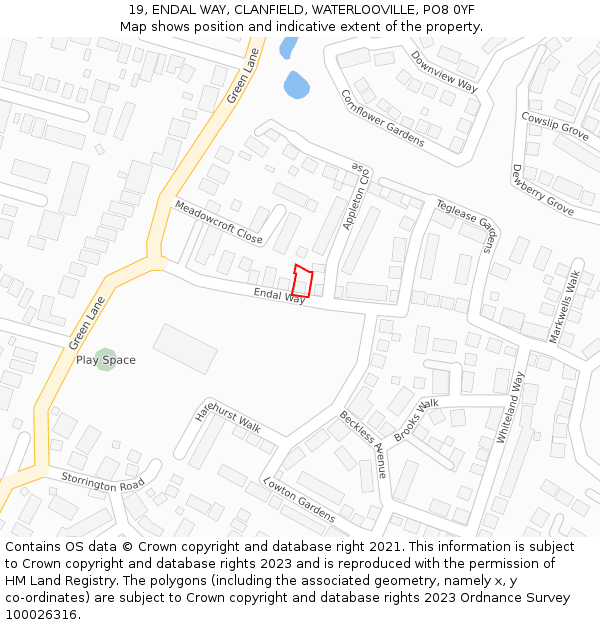 19, ENDAL WAY, CLANFIELD, WATERLOOVILLE, PO8 0YF: Location map and indicative extent of plot