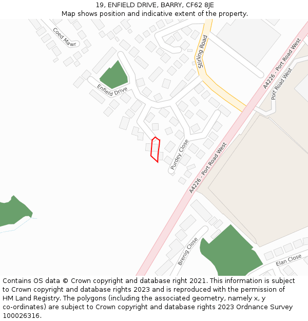 19, ENFIELD DRIVE, BARRY, CF62 8JE: Location map and indicative extent of plot