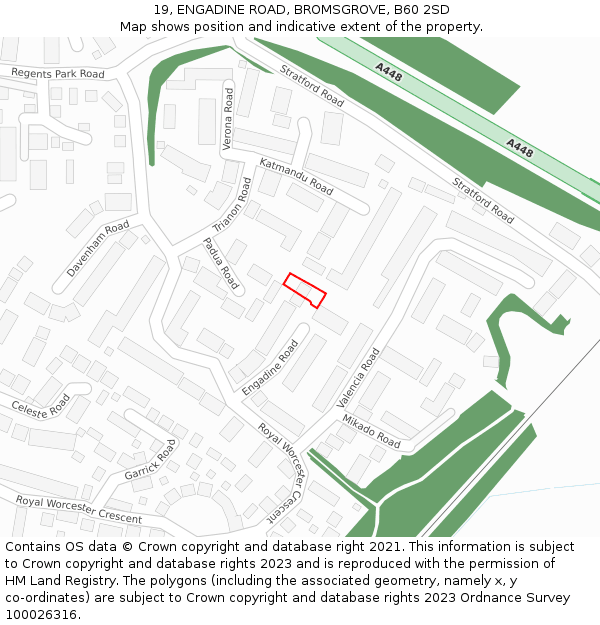 19, ENGADINE ROAD, BROMSGROVE, B60 2SD: Location map and indicative extent of plot