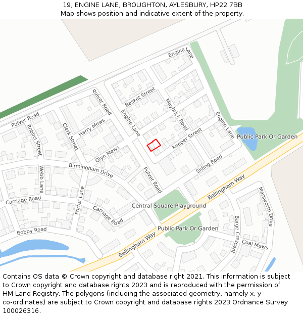 19, ENGINE LANE, BROUGHTON, AYLESBURY, HP22 7BB: Location map and indicative extent of plot