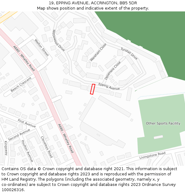 19, EPPING AVENUE, ACCRINGTON, BB5 5DR: Location map and indicative extent of plot