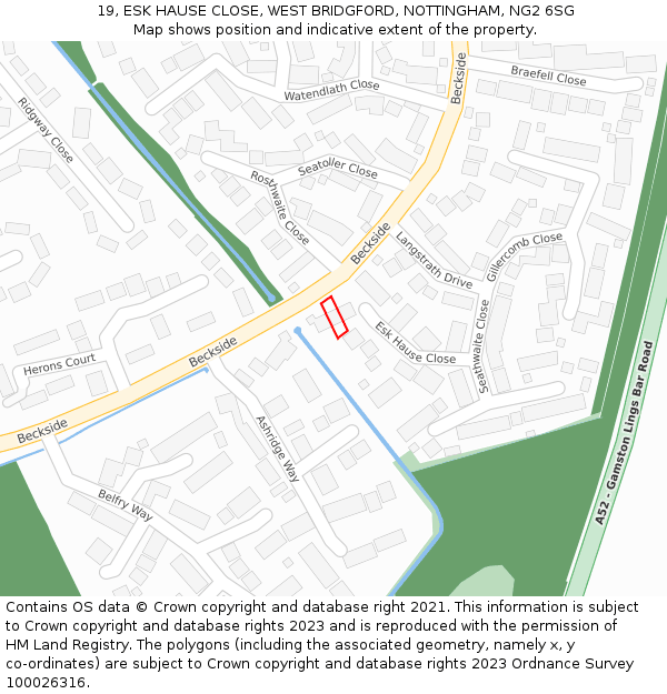 19, ESK HAUSE CLOSE, WEST BRIDGFORD, NOTTINGHAM, NG2 6SG: Location map and indicative extent of plot