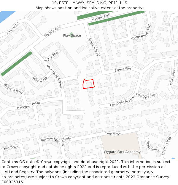 19, ESTELLA WAY, SPALDING, PE11 1HS: Location map and indicative extent of plot