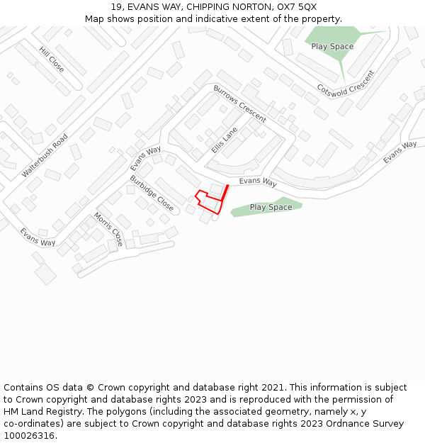 19, EVANS WAY, CHIPPING NORTON, OX7 5QX: Location map and indicative extent of plot