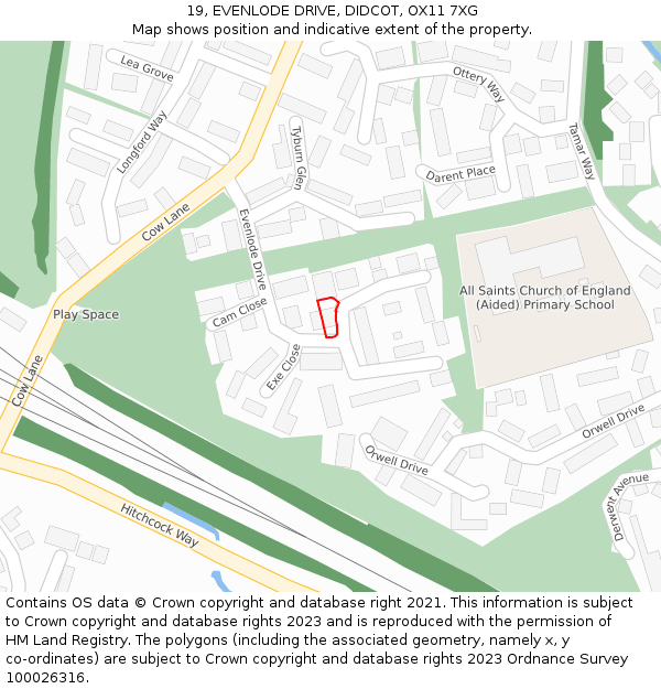19, EVENLODE DRIVE, DIDCOT, OX11 7XG: Location map and indicative extent of plot