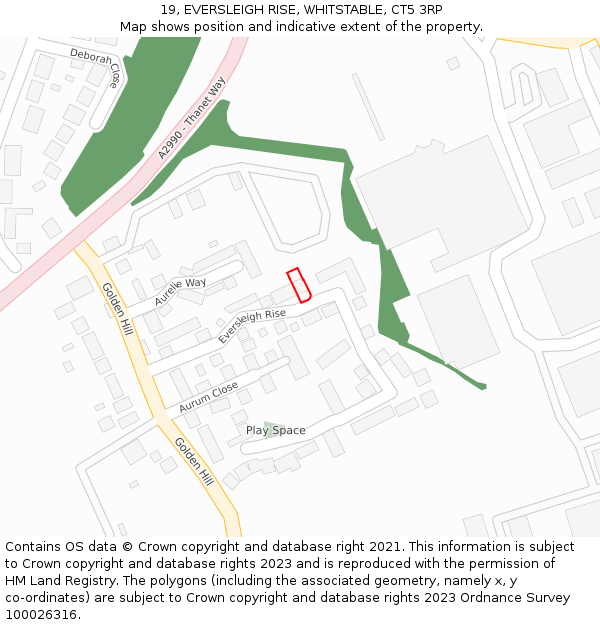 19, EVERSLEIGH RISE, WHITSTABLE, CT5 3RP: Location map and indicative extent of plot