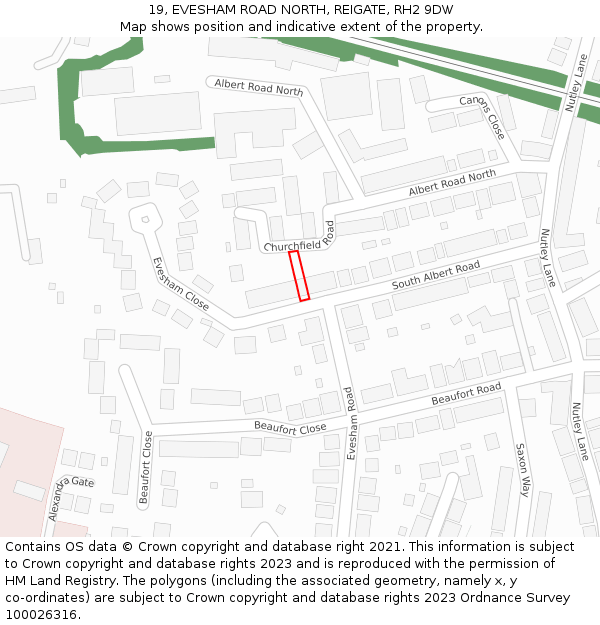 19, EVESHAM ROAD NORTH, REIGATE, RH2 9DW: Location map and indicative extent of plot