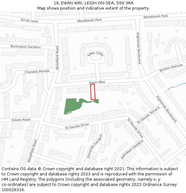 19, EWAN WAY, LEIGH-ON-SEA, SS9 3RA: Location map and indicative extent of plot