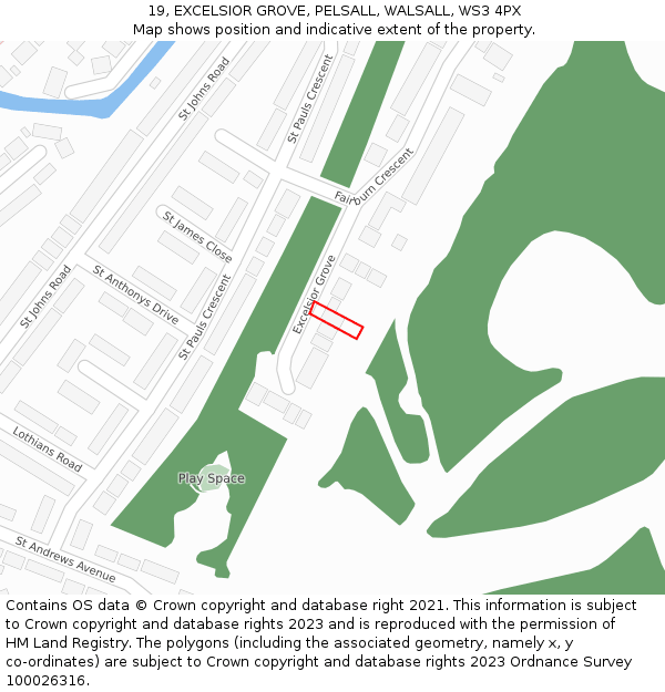 19, EXCELSIOR GROVE, PELSALL, WALSALL, WS3 4PX: Location map and indicative extent of plot