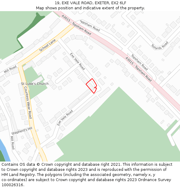 19, EXE VALE ROAD, EXETER, EX2 6LF: Location map and indicative extent of plot