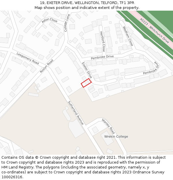 19, EXETER DRIVE, WELLINGTON, TELFORD, TF1 3PR: Location map and indicative extent of plot