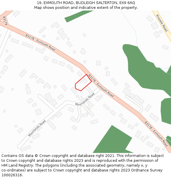 19, EXMOUTH ROAD, BUDLEIGH SALTERTON, EX9 6AQ: Location map and indicative extent of plot