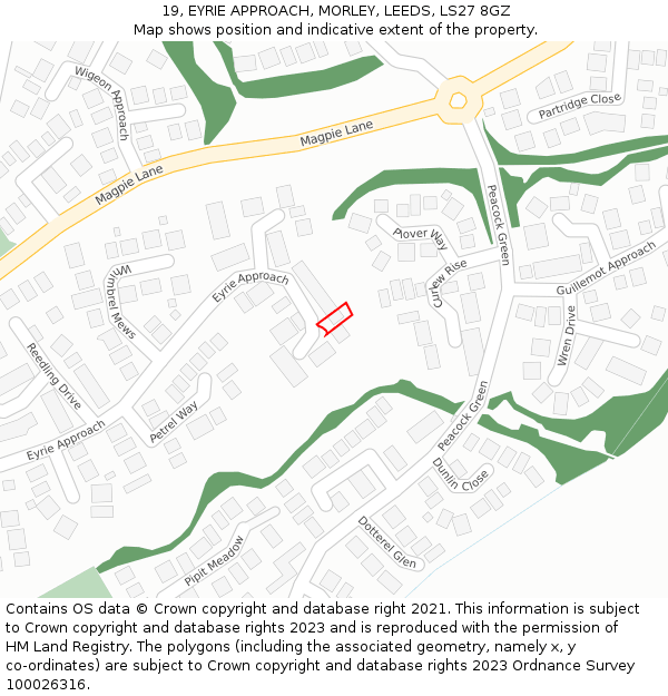 19, EYRIE APPROACH, MORLEY, LEEDS, LS27 8GZ: Location map and indicative extent of plot