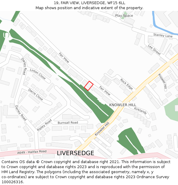 19, FAIR VIEW, LIVERSEDGE, WF15 6LL: Location map and indicative extent of plot