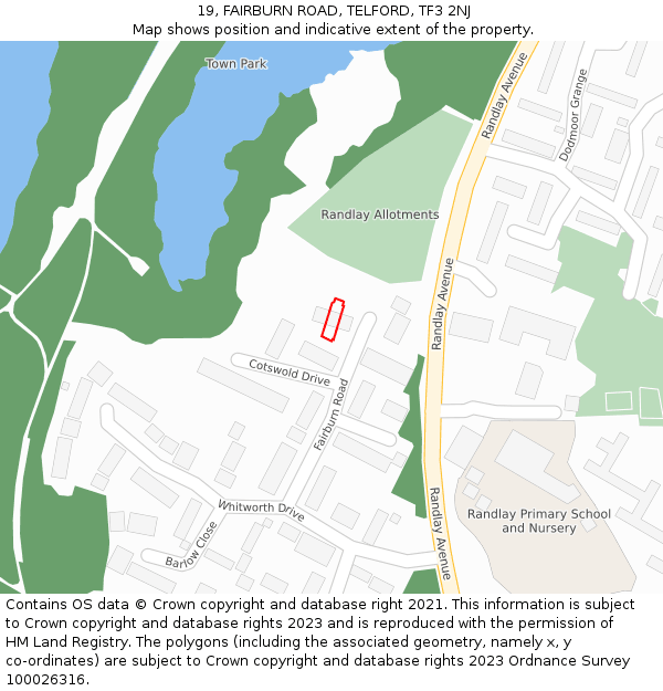 19, FAIRBURN ROAD, TELFORD, TF3 2NJ: Location map and indicative extent of plot