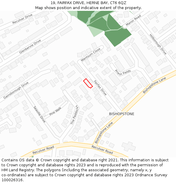 19, FAIRFAX DRIVE, HERNE BAY, CT6 6QZ: Location map and indicative extent of plot