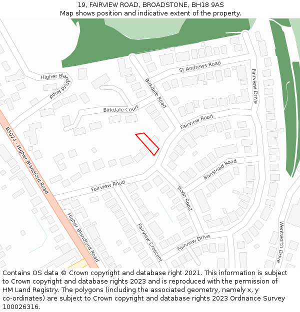 19, FAIRVIEW ROAD, BROADSTONE, BH18 9AS: Location map and indicative extent of plot