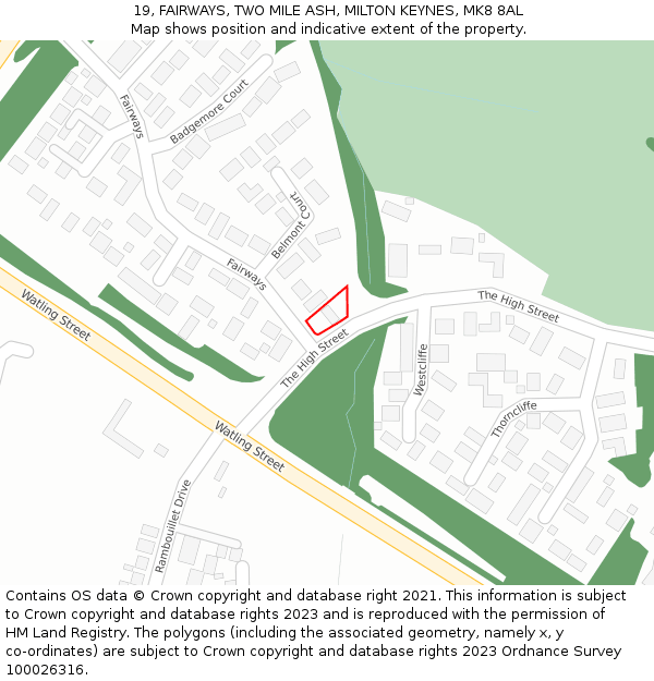 19, FAIRWAYS, TWO MILE ASH, MILTON KEYNES, MK8 8AL: Location map and indicative extent of plot