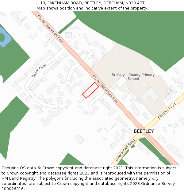 19, FAKENHAM ROAD, BEETLEY, DEREHAM, NR20 4BT: Location map and indicative extent of plot