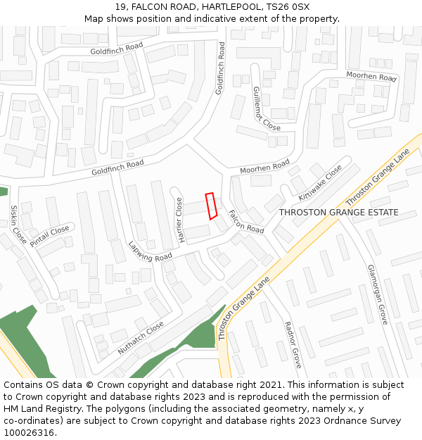 19, FALCON ROAD, HARTLEPOOL, TS26 0SX: Location map and indicative extent of plot
