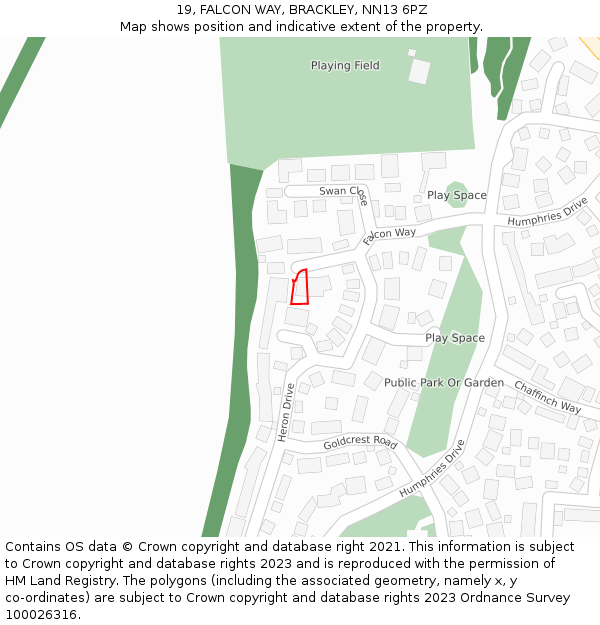 19, FALCON WAY, BRACKLEY, NN13 6PZ: Location map and indicative extent of plot