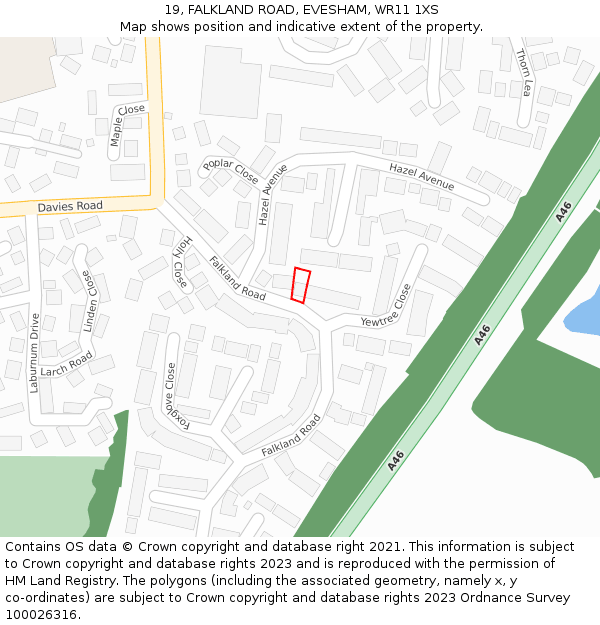 19, FALKLAND ROAD, EVESHAM, WR11 1XS: Location map and indicative extent of plot