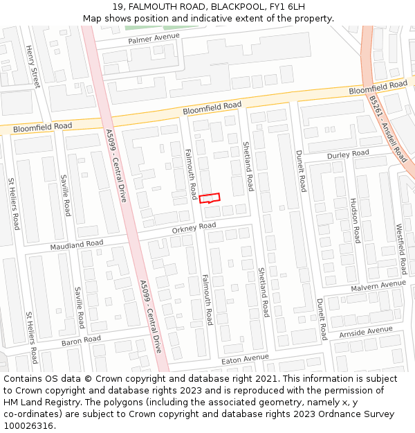 19, FALMOUTH ROAD, BLACKPOOL, FY1 6LH: Location map and indicative extent of plot