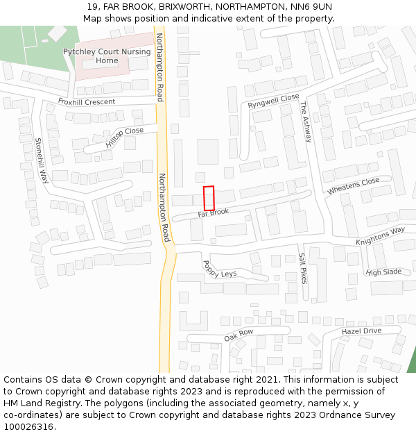 19, FAR BROOK, BRIXWORTH, NORTHAMPTON, NN6 9UN: Location map and indicative extent of plot