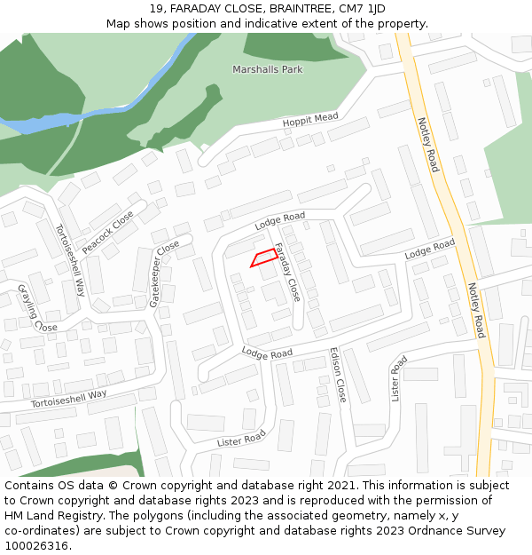 19, FARADAY CLOSE, BRAINTREE, CM7 1JD: Location map and indicative extent of plot