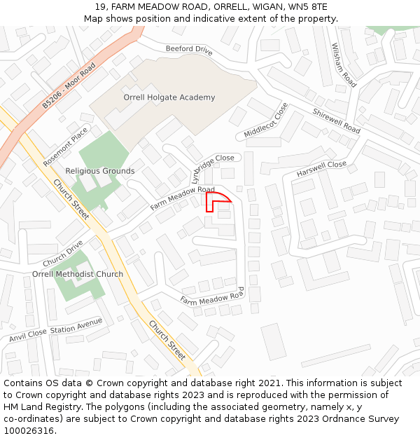 19, FARM MEADOW ROAD, ORRELL, WIGAN, WN5 8TE: Location map and indicative extent of plot