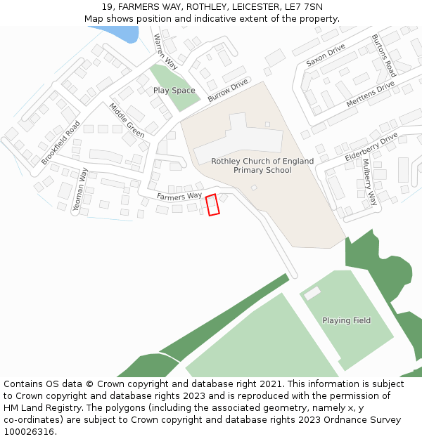 19, FARMERS WAY, ROTHLEY, LEICESTER, LE7 7SN: Location map and indicative extent of plot