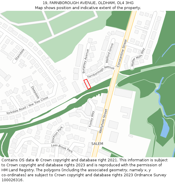 19, FARNBOROUGH AVENUE, OLDHAM, OL4 3HG: Location map and indicative extent of plot