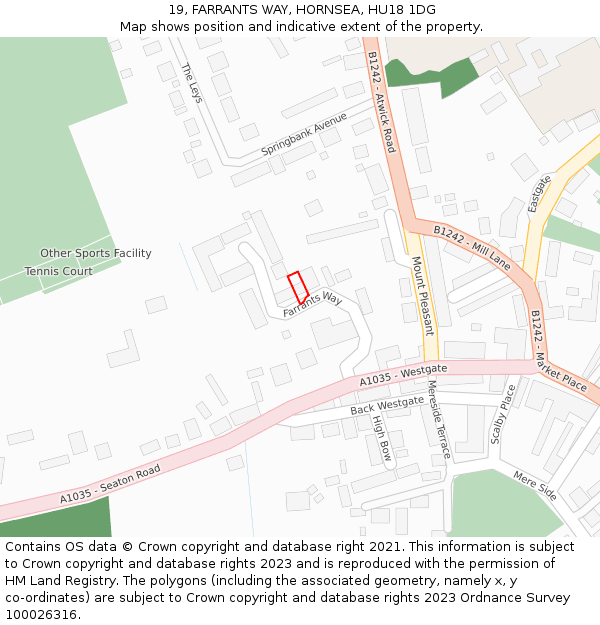 19, FARRANTS WAY, HORNSEA, HU18 1DG: Location map and indicative extent of plot