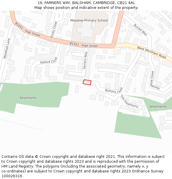 19, FARRIERS WAY, BALSHAM, CAMBRIDGE, CB21 4AL: Location map and indicative extent of plot