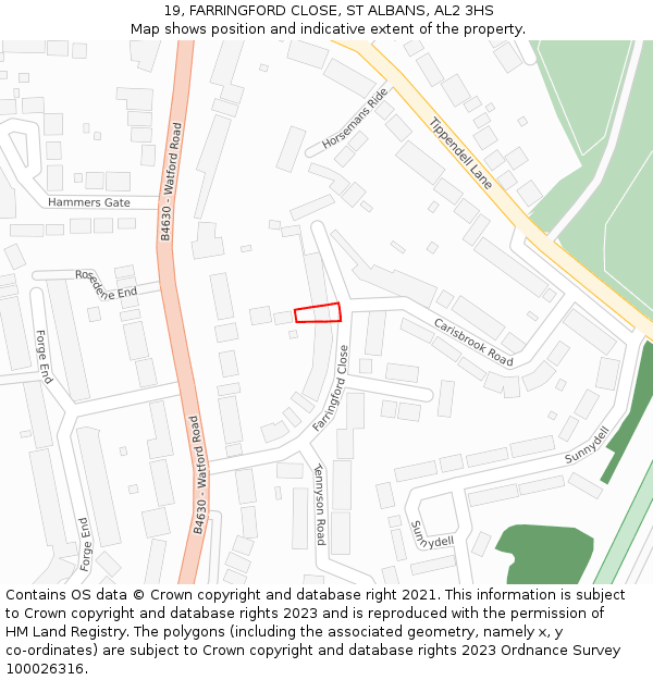 19, FARRINGFORD CLOSE, ST ALBANS, AL2 3HS: Location map and indicative extent of plot