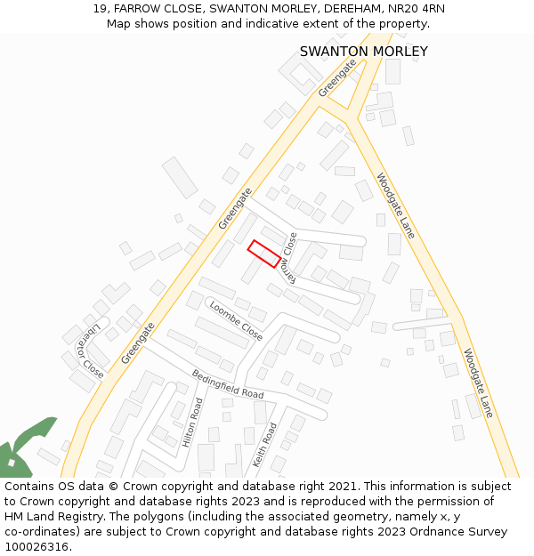 19, FARROW CLOSE, SWANTON MORLEY, DEREHAM, NR20 4RN: Location map and indicative extent of plot