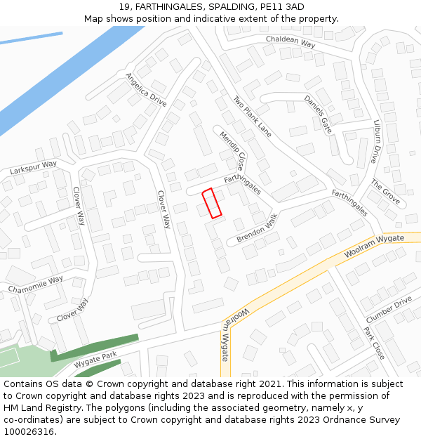 19, FARTHINGALES, SPALDING, PE11 3AD: Location map and indicative extent of plot