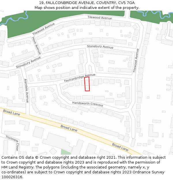 19, FAULCONBRIDGE AVENUE, COVENTRY, CV5 7GA: Location map and indicative extent of plot