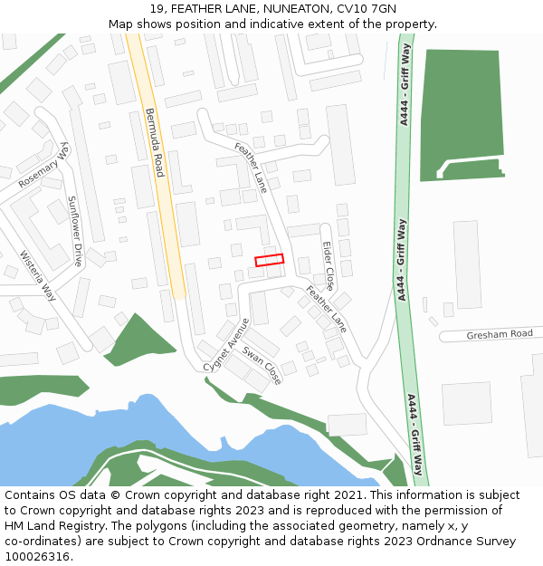 19, FEATHER LANE, NUNEATON, CV10 7GN: Location map and indicative extent of plot