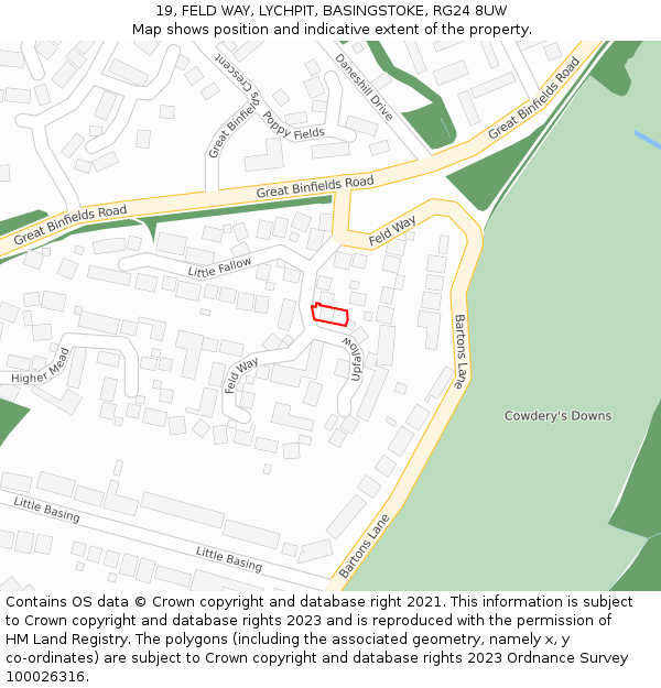 19, FELD WAY, LYCHPIT, BASINGSTOKE, RG24 8UW: Location map and indicative extent of plot