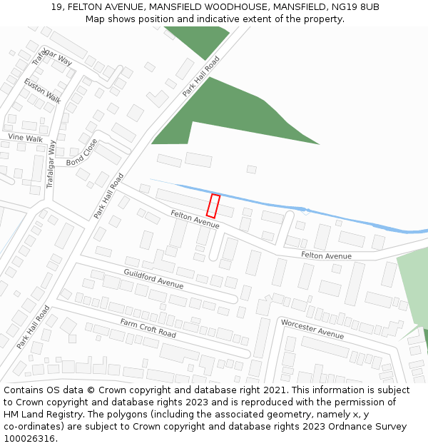 19, FELTON AVENUE, MANSFIELD WOODHOUSE, MANSFIELD, NG19 8UB: Location map and indicative extent of plot