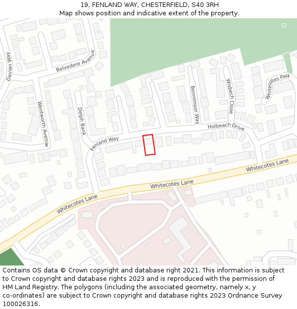 19, FENLAND WAY, CHESTERFIELD, S40 3RH: Location map and indicative extent of plot