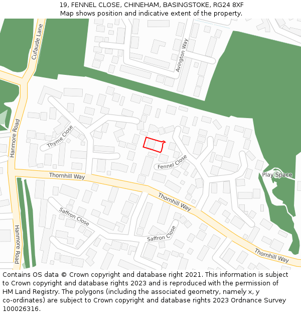 19, FENNEL CLOSE, CHINEHAM, BASINGSTOKE, RG24 8XF: Location map and indicative extent of plot