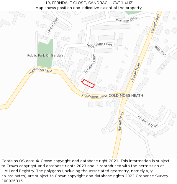 19, FERNDALE CLOSE, SANDBACH, CW11 4HZ: Location map and indicative extent of plot