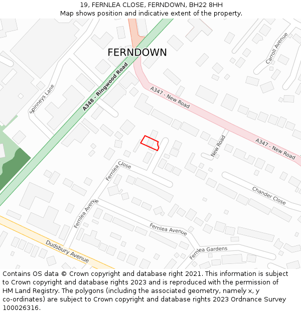 19, FERNLEA CLOSE, FERNDOWN, BH22 8HH: Location map and indicative extent of plot