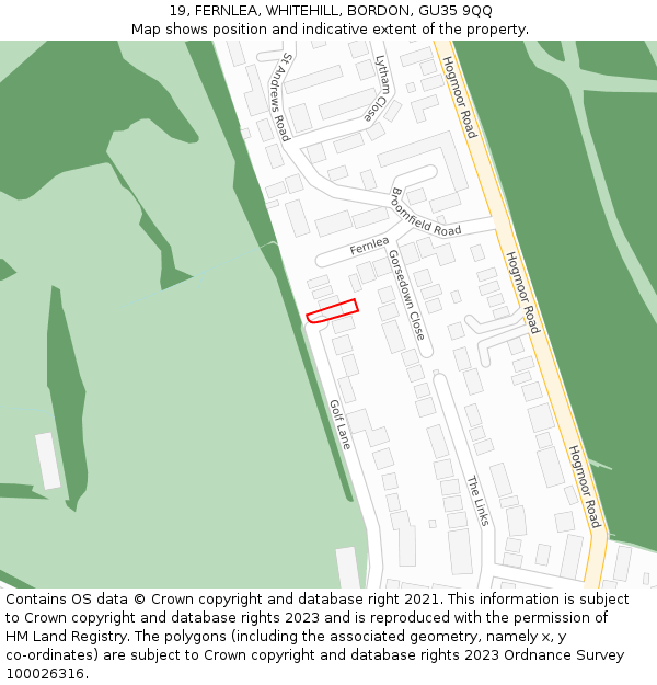 19, FERNLEA, WHITEHILL, BORDON, GU35 9QQ: Location map and indicative extent of plot