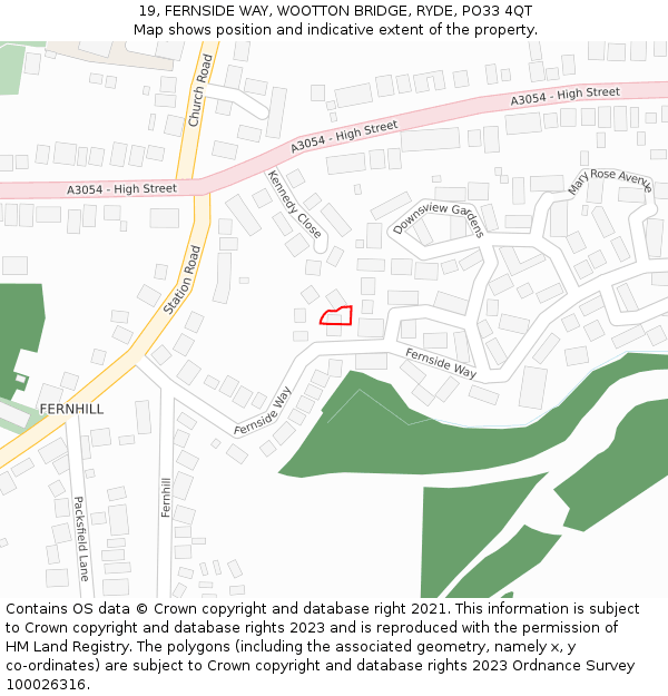 19, FERNSIDE WAY, WOOTTON BRIDGE, RYDE, PO33 4QT: Location map and indicative extent of plot