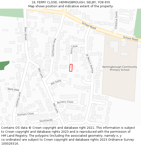 19, FERRY CLOSE, HEMINGBROUGH, SELBY, YO8 6YX: Location map and indicative extent of plot
