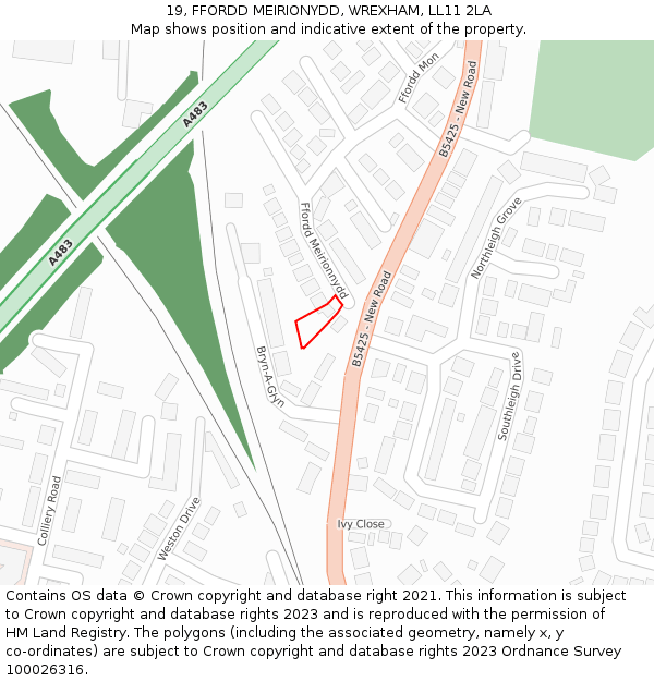 19, FFORDD MEIRIONYDD, WREXHAM, LL11 2LA: Location map and indicative extent of plot