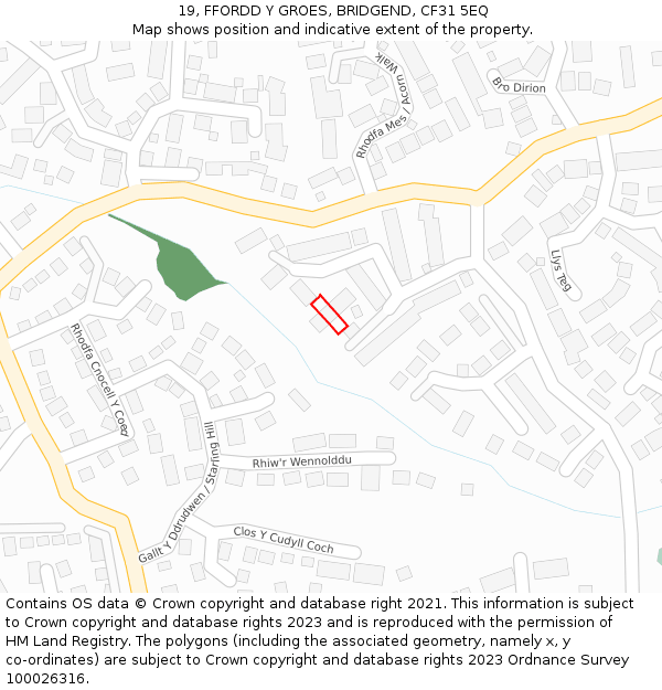 19, FFORDD Y GROES, BRIDGEND, CF31 5EQ: Location map and indicative extent of plot